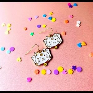 Lucky cat enamel earrings